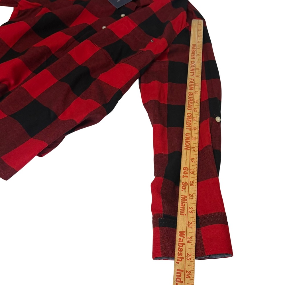 Tommy Hilfiger Womens XL Red Black Buffalo Plaid Cotton Button Down Shirt Rustic - Picture 5 of 8